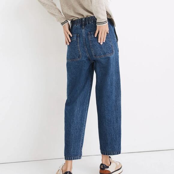 Madewell Pull On Elastic Waist Morningside Dark Wash Balloon Jeans - Picture 2 of 14